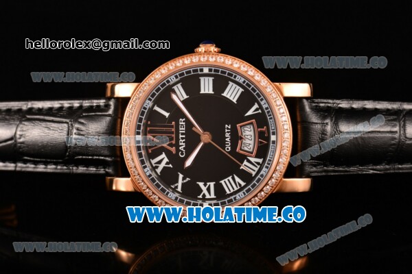 Cartier Rotonde De Miyota Quartz Rose Gold Case with Rose Gold Dial Diamonds Bezel and White Roman Numeral Markers - Click Image to Close