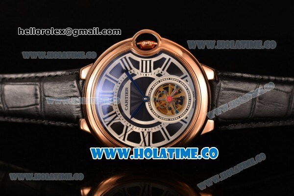 Cartier Ballon Bleu De Tourbillon Asia Automatic Rose Gold Case with Black Dial and Black Leather Strap - Roman Numeral Markers - Click Image to Close