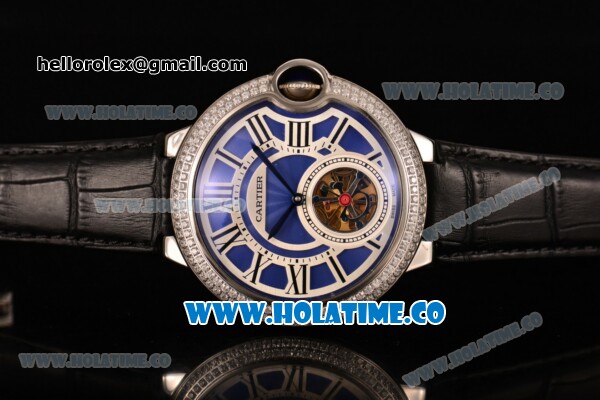 Cartier Ballon Bleu De Tourbillon Asia Automatic Steel Case with Blue Dial and Roman Numeral Markers - Diamonds Bezel - Click Image to Close