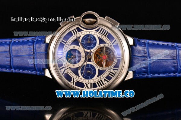 Cartier Ballon Bleu De Tourbillon Moonphase Asia Automatic Steel Case with Blue Dial and Roman Numeral Markers - Click Image to Close