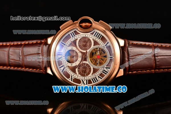 Cartier Ballon Bleu De Tourbillon Moonphase Asia Automatic Rose Gold Case with Brown Dial and Roman Numeral Markers - Click Image to Close