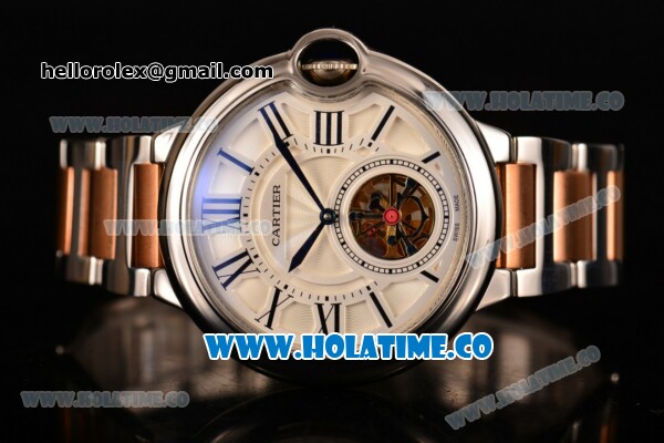 Cartier Ballon Bleu De Tourbillon Asia Automatic Steel Case with White Dial Roman Numeral Markers and Two Tone Bracelet - Click Image to Close