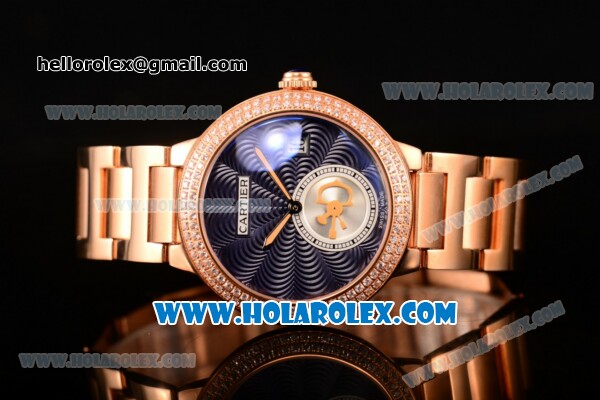 Cartier Rotonde De Miyota Quartz Rose Gold Case/Bracelet with Blue Dial and Diamonds Bezel - Click Image to Close