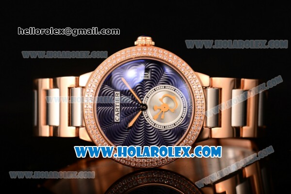 Cartier Rotonde De Miyota Quartz Rose Gold Case/Bracelet with Blue Dial and Diamonds Bezel - Click Image to Close