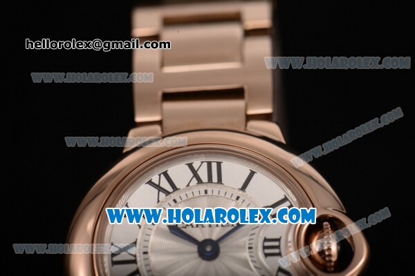 Cartier Ballon Bleu De Small Swiss Quartz Rose Gold Case/Bracelet with Silver Dial and Black Roman Numeral Markers - Click Image to Close