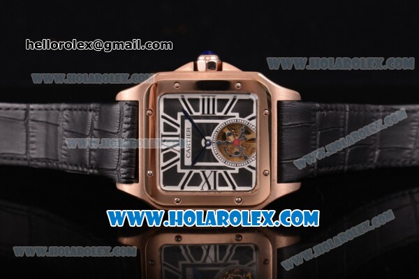 Cartier Santos Tourbillon Asia Automatic Rose Gold Case with Black Dial and Roman Numeral Markers - Click Image to Close