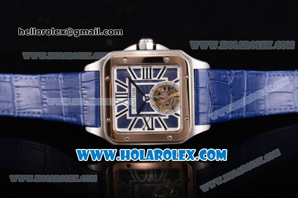 Cartier Santos Tourbillon Asia Automatic Steel Case with Blue Dial and Rose Gold Bezel - Roman Numeral Markers - Click Image to Close