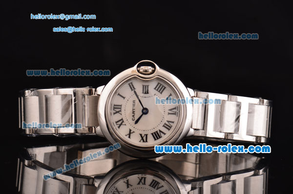 Cartier Ballon Bleu Small Swiss Quartz Stainless Steel Case Roman Markers with Stainless Steel Strap and White Dial - Click Image to Close