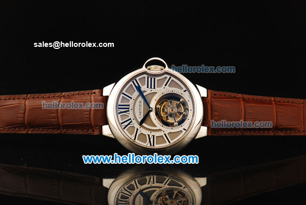 Cartier ballon bleu de Cartier Swiss Tourbillon Manual Winding Movement Steel Case with Roman Numerals and Brown Leather Strap - Click Image to Close