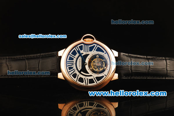 Cartier Ballon Bleu de Cartier Swiss Tourbillon Manual Winding Movement Gold Case with Black Leather Strap - Click Image to Close