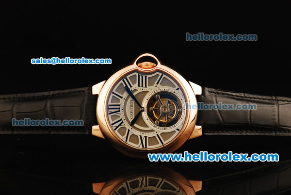 Cartier Ballon Bleu de Cartier Swiss Tourbillon Manual Winding Movement Gold Case with Roman Numerals-Black Leather Strap - Click Image to Close