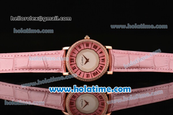 Cartier D'Art Miyota Quartz Steel Case with Roman Numeral Markers Pink Leather Bracelet and Pink/White Dial - Click Image to Close