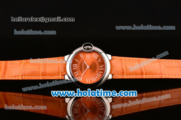 Cartier Ballon Bleu Swiss Quartz Steel Case with Orange Leather Strap White Markers and Orange Dial - Click Image to Close