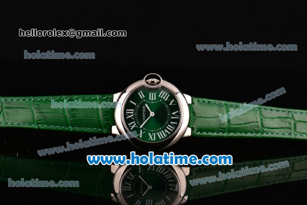 Cartier Ballon Bleu Swiss Quartz Steel Case with Green Leather Strap White Markers and Green Dial - Click Image to Close