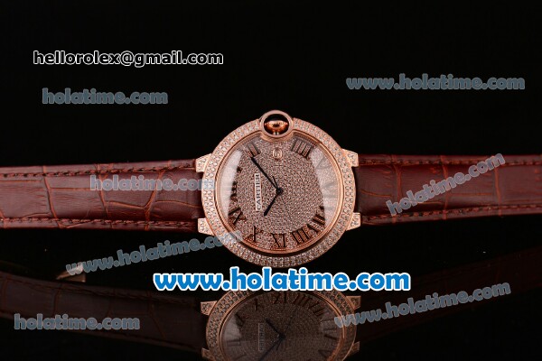 Cartier Ballon Bleu de Cartier Swiss ETA 2892 Automatic Rose Gold Case with Brown Leather Strap Diamond Dial and Roman Numeral Markers - Click Image to Close