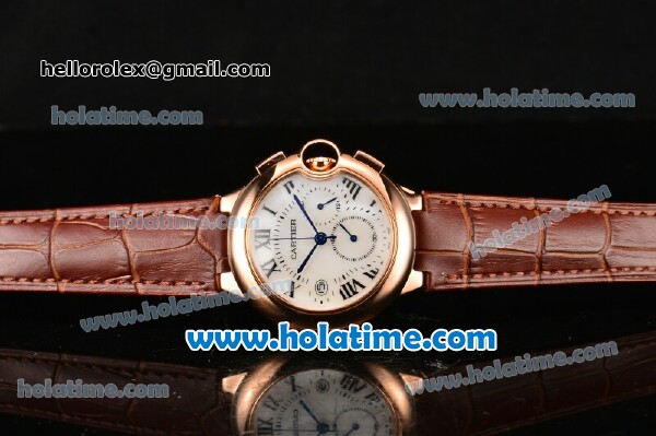 Cartier Ballon Bleu De Medium Chrono Miyota Quartz Rose Gold Case with White Dial and Black Roman Numeral Markers - Click Image to Close