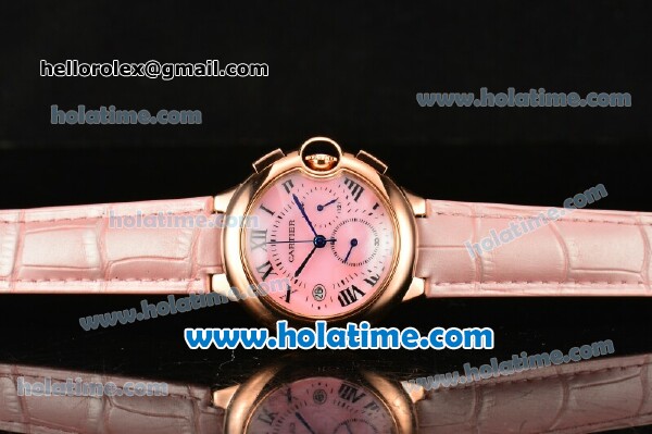 Cartier Ballon Bleu De Medium Chrono Miyota Quartz Rose Gold Case with Pink Dial and Roman Numeral Markers - Click Image to Close