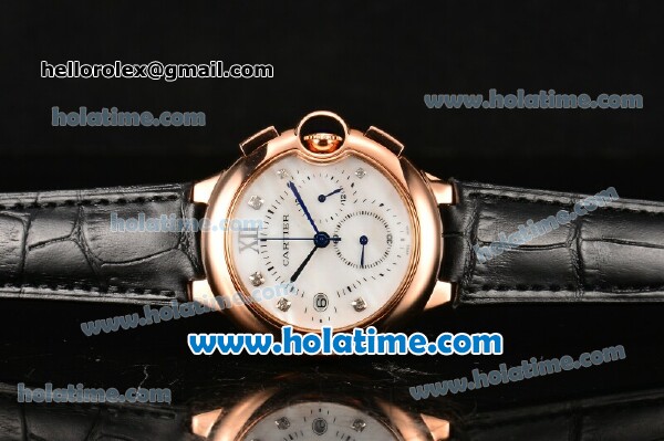 Cartier Ballon Bleu De Medium Chrono Miyota Quartz Rose Gold Case with White MOP Dial and Diamonds Markers - Click Image to Close