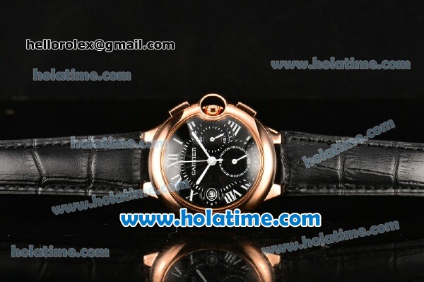 Cartier Ballon Bleu De Medium Chrono Miyota Quartz Rose Gold Case with Black Dial and Roman Numeral Markers - Click Image to Close