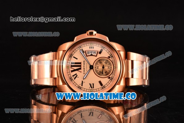 Cartier Calibre De Swiss ETA 2824 Automatic Rose Gold Case with Black Roman Numeral Markers and Rose Gold Dial - Click Image to Close