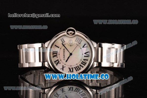 Cartier Ballon Bleu De Large Swiss ETA 2824 Automatic Steel Case with White MOP Dial and Roman Numeral Markers - Click Image to Close