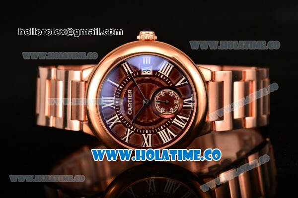 Cartier Rotonde De Miyota Quartz Rose Gold Case/Bracelet with Brown Dial and White Roman Numeral Markers - Click Image to Close