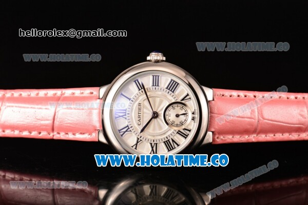 Cartier Ballon Bleu De Small Swiss Quartz Steel Case with White Dial Black Roman Numeral Markers and Pink Leather Strap - Click Image to Close