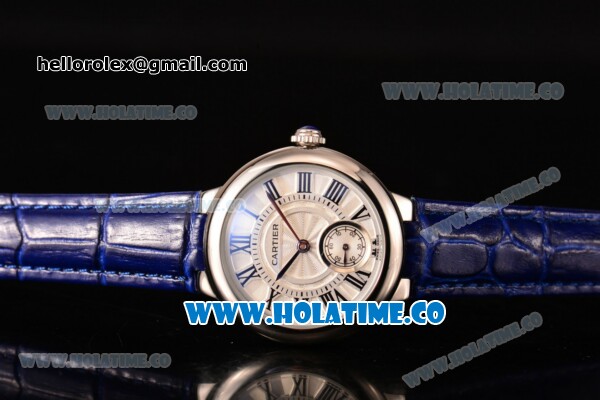 Cartier Ballon Bleu De Small Swiss Quartz Steel Case with White Dial Black Roman Numeral Markers and Blue Leather Strap - Click Image to Close