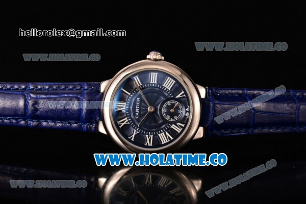 Cartier Ballon Bleu De Small Swiss Quartz Steel Case with Blue Dial White Roman Numeral Markers and Blue Leather Strap - Click Image to Close