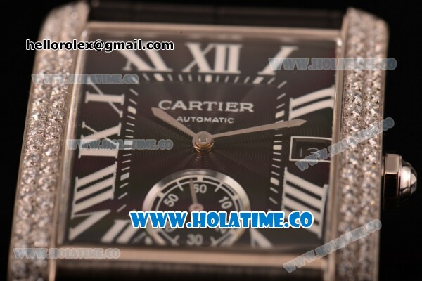 Cariter Tank MC Swiss ETA 2824 Automatic Steel Case with Black Dial and White Roman Numeral Markers - Diamonds Bezel - Click Image to Close