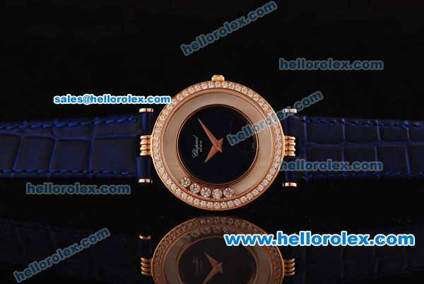 Chopard Swiss ETA Quartz Rose Gold Case with Diamond Bezel and Blue Leather Strap - Click Image to Close