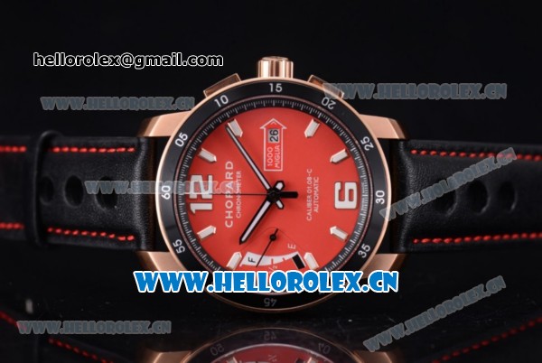 Chopard Mille Miglia GTS Power Control Miyota OS2035 Quartz Rose Gold Case Red Dial Black Leather Strap and Arabic Number/Stick Markers - Click Image to Close