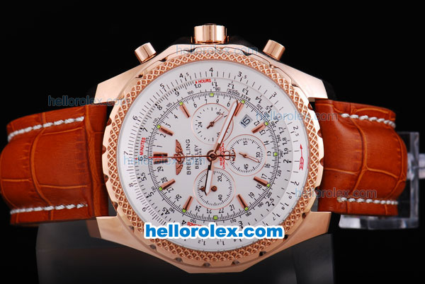 Breitling for Bentley Motors Working Chronograph Quartz Movement Rose Gold Case with White Dial - Click Image to Close