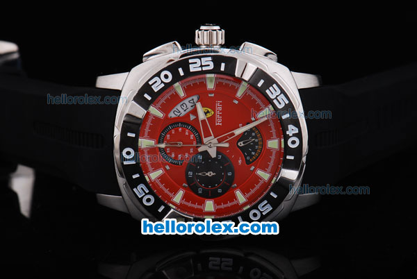 Ferrari Working Chronograph with Black Graduated Bezel and Red Dial-Small Calendar and Rubber Strap - Click Image to Close