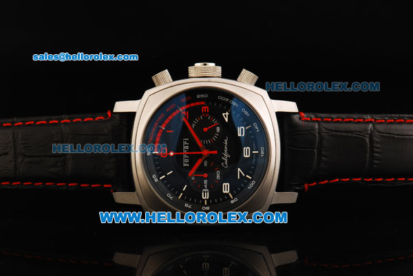 Ferrari California Chronograph Miyota Quartz Movement Steel Case with Black Dial and Black Leather Strap - Click Image to Close