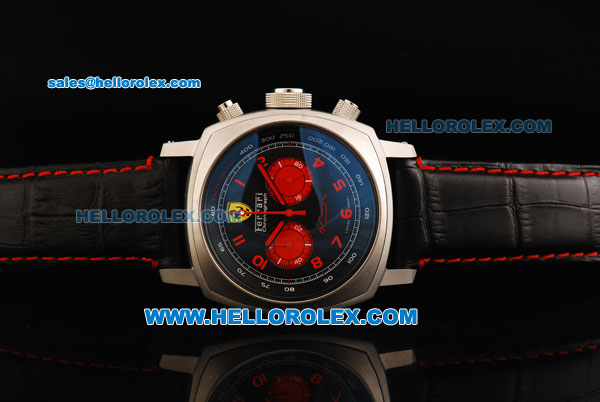 Ferrari Chronograph Miyota Quartz Movement Steel Case with Red Arabic Numerals and Black Leather Strap - Click Image to Close