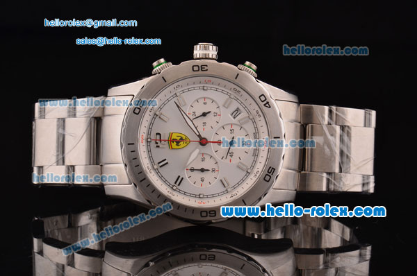 Ferrari Chronograph Miyota OS20 Quartz Full Steel with Silver Markers and White Dial - Click Image to Close