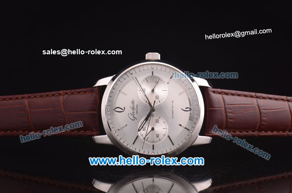 Glashutte Original Senator Sixties Automatic Steel Case with Silver Dial and Brown Leather Strap - Click Image to Close