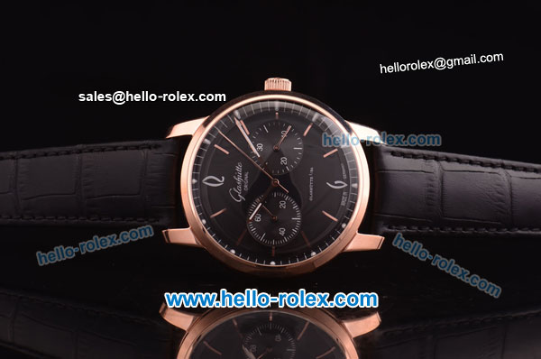 Glashutte Original Senator Sixties Automatic Rose Gold Case with Black Dial and Black Leather Strap - Click Image to Close