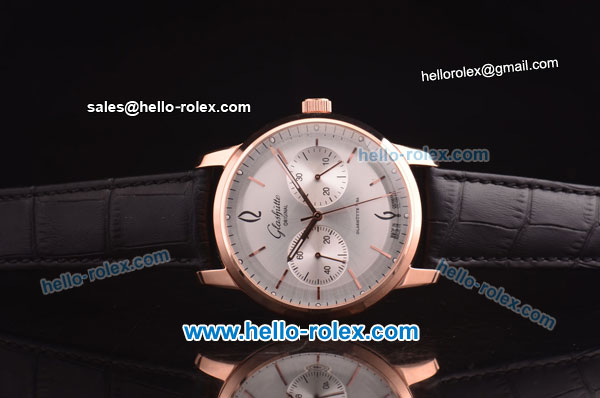 Glashutte Original Senator Sixties Automatic Rose Gold Case with Silver Dial and Black Leather Strap - Click Image to Close