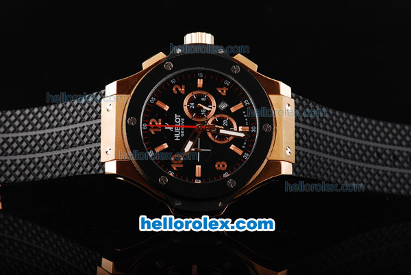 Hublot Big Bang King Quartz Movement Rose Gold Case with Ceramic Bezel-Black Dial and Black Rubber Strap - Click Image to Close