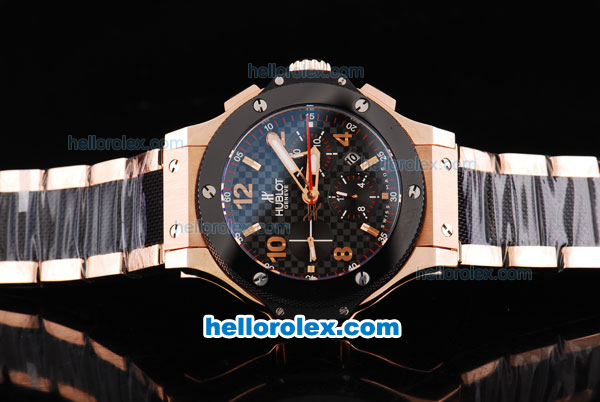 Hublot Big Bang Swiss Valjoux 7750 Automatic Movement Full Rose Gold with Black Bezel and Black Grid Dial - Click Image to Close