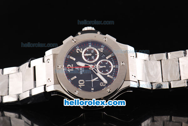 Hublot Big Bang Swiss Valjoux 7750 Automatic Movement Silver Case with Black Dial and SS Strap - Click Image to Close