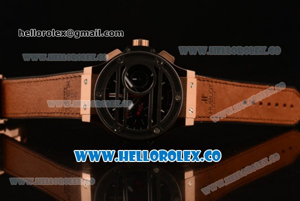 Hublot Big Bang Chukker Bang Limited Edition Chrono Swiss Valjoux 7750 Automatic Rose Gold Case with Black Dial and Brown Leather Strap - (YF) - Click Image to Close