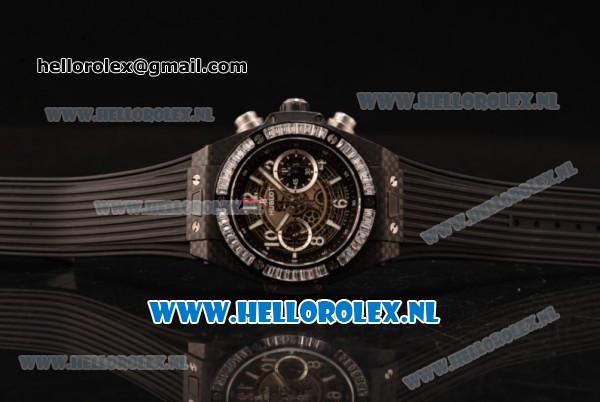 Hublot Big Bang Unico Chrono Swiss Valjoux 7750 Automatic PVD Case with Skeleton Dial PVD Bezel and Black Rubber Strap - 1:1 Original - Click Image to Close