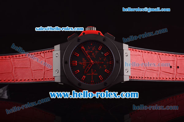 Hublot Big Bang Red Magic Swiss Valjoux 7750 Automatic Movement PVD Case with Black Dial and Red Leather Strap - Click Image to Close