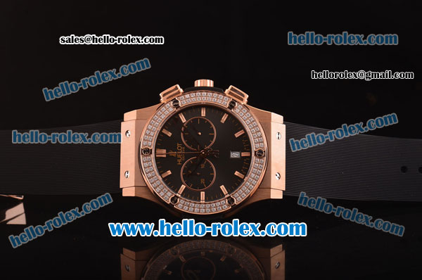 Hublot Classic Fusion Chronograph Miyota Quartz Rose Gold Case - Diamond Bezel with Grey Dial and Black Rubber Strap - 7750 Coating - Click Image to Close