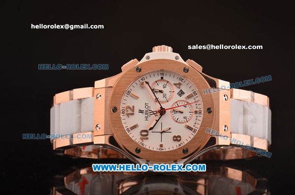 Hublot Big bang Swiss Valjoux 7750 Automatic Rose Gold Case with White Dial and Rose Gold/Ceramic Bracelet - Click Image to Close