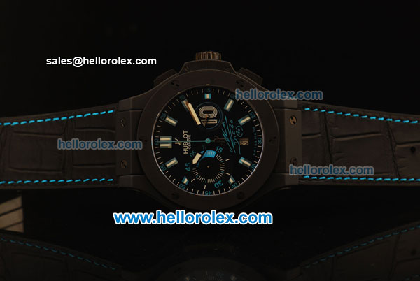 Hublot Big Bang Swiss Valjoux 7750 Automatic PVD Case with Brushed Ceramic Bezel and Black Dial- Black Leather Strap - Click Image to Close