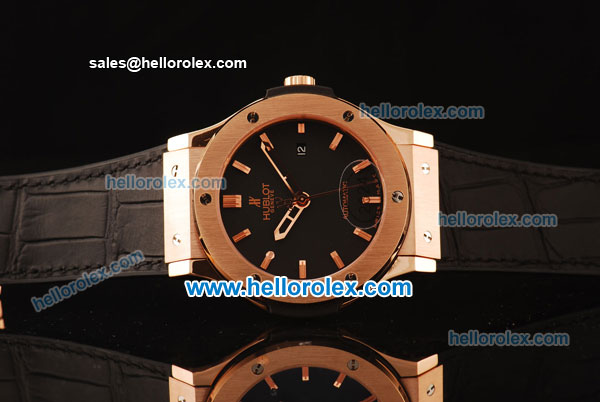 Hublot Class Fusion Swiss ETA 2824 Automatic Rose Gold Case with Black Dial and Black Leather Strap-1:1 Original - Click Image to Close